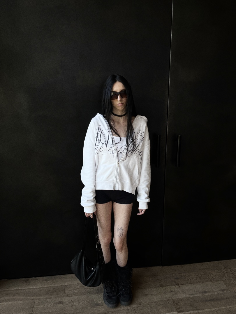 White "seeUSoon" zipup hoodie
