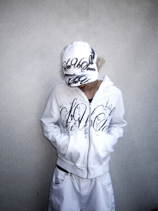 White "seeUSoon" zipup hoodie