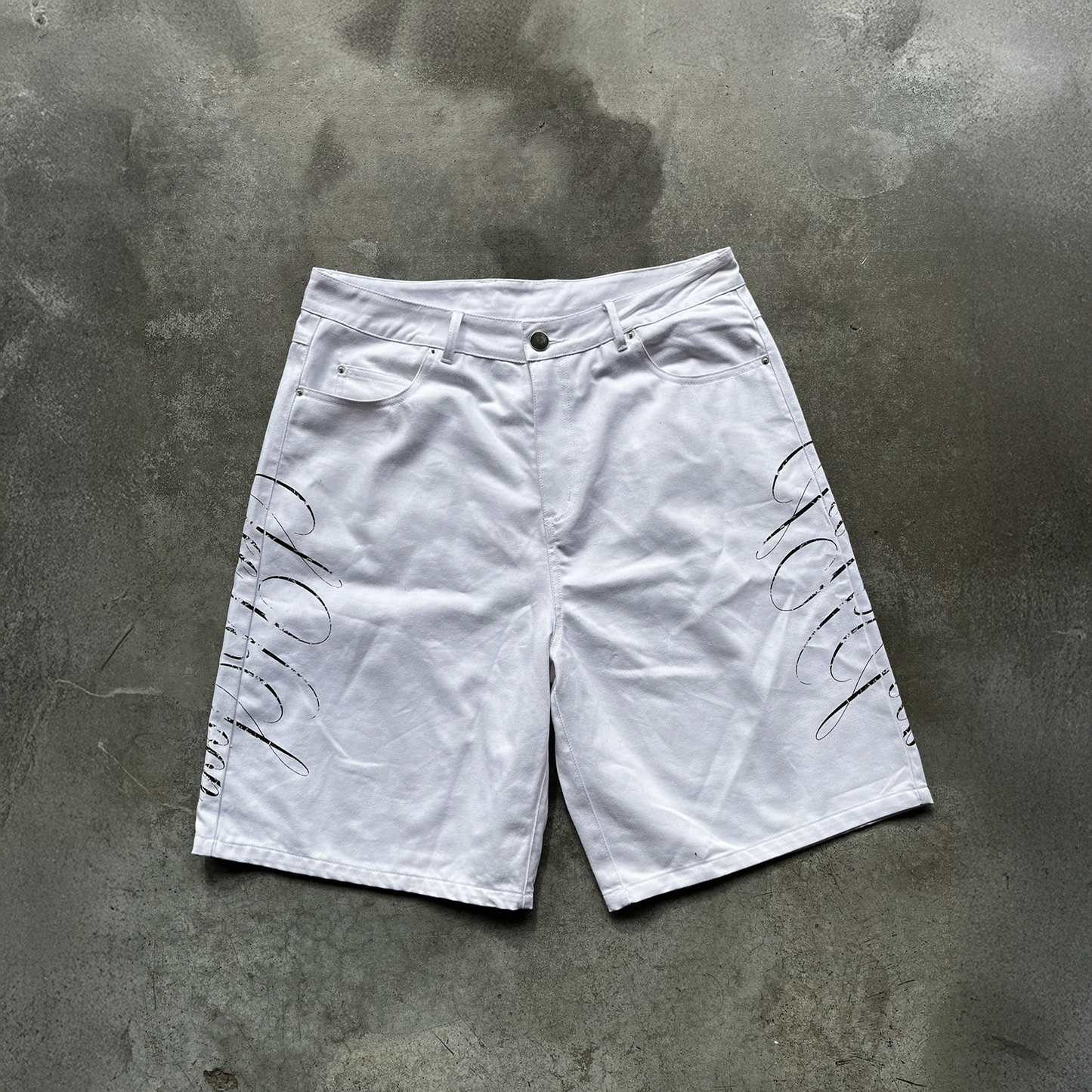 White "seeUSoon" jorts