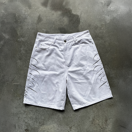 White "seeUSoon" jorts